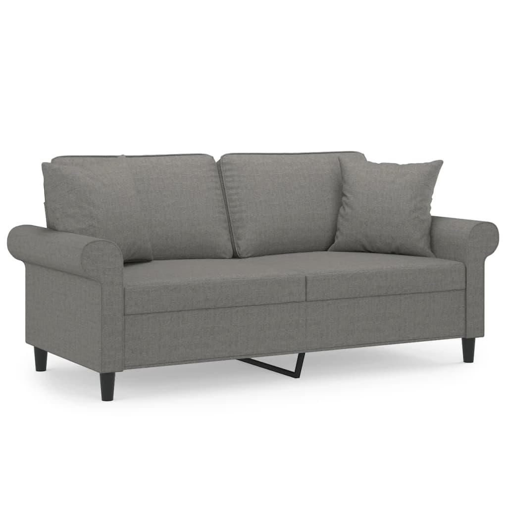 2-Seater Sofa with Pillows&Cushions Dark Grey 140 cm Fabric