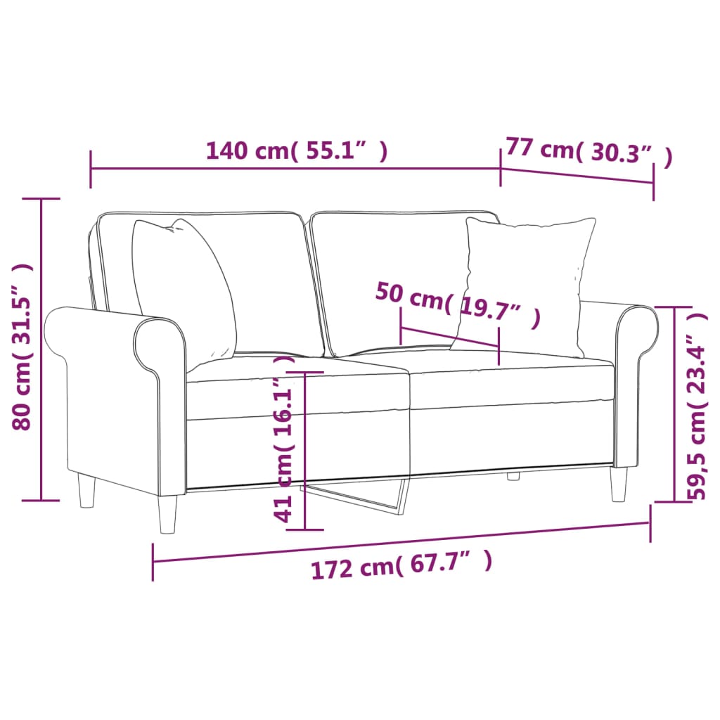 2-Seater Sofa with Pillows&Cushions Dark Grey 140 cm Fabric