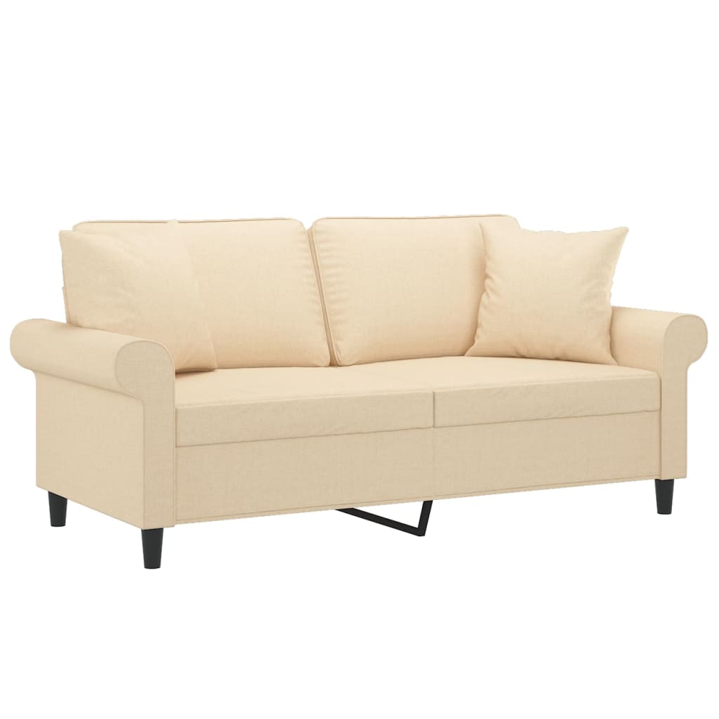 2-Seater Sofa with Pillows&Cushions Cream 140 cm Fabric