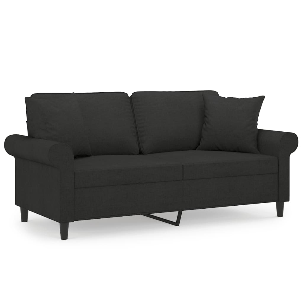 2-Seater Sofa with Pillows&Cushions Black 140 cm Fabric