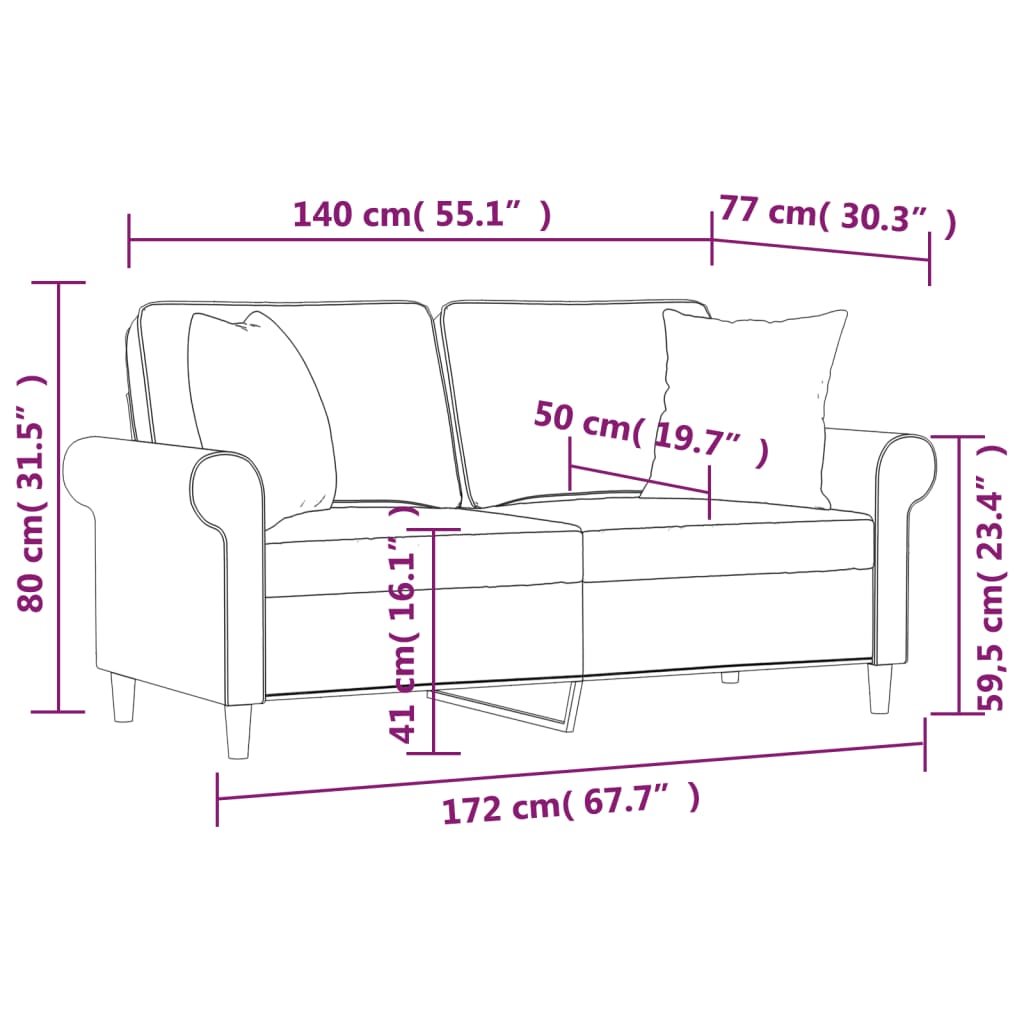 2-Seater Sofa with Pillows&Cushions Black 140 cm Fabric