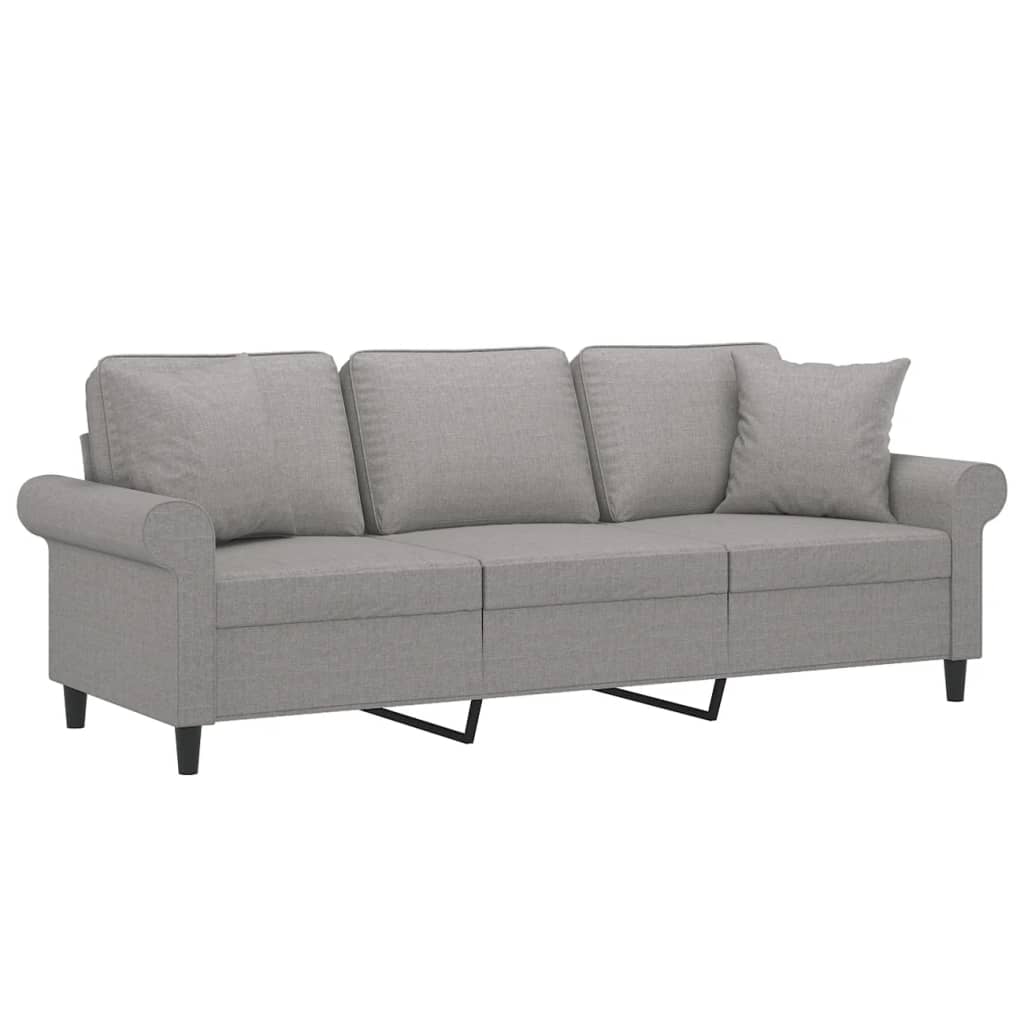 3-Seater Sofa with Pillows&Cushions Light Grey 180 cm Fabric