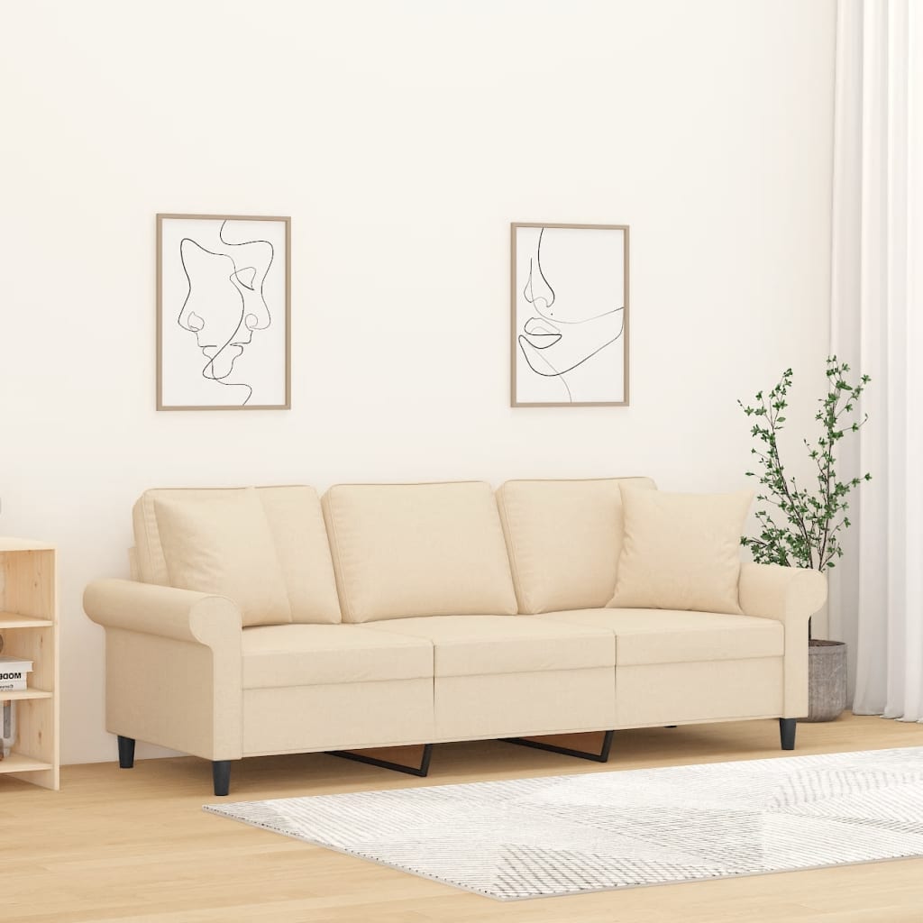 3-Seater Sofa with Pillows&Cushions Cream 180 cm Fabric