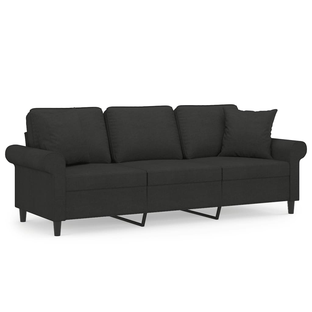 3-Seater Sofa with Pillows&Cushions Black 180 cm Fabric