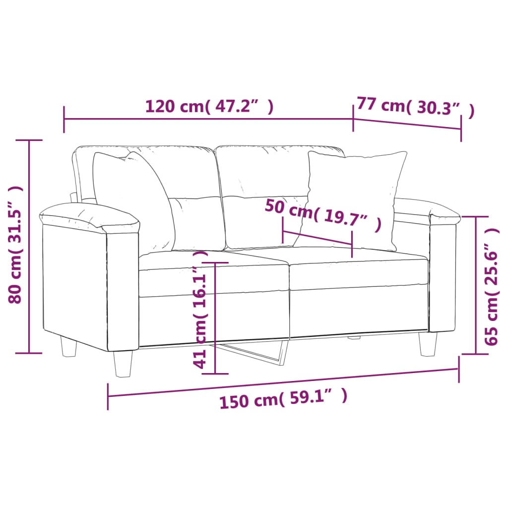 2-Seater Sofa with Pillows&Cushions Dark Grey 120 cm Microfibre Fabric