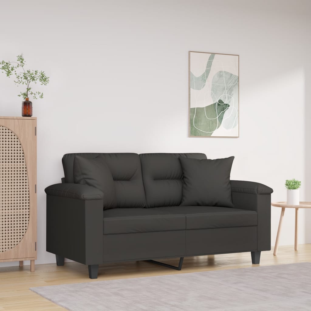 2-Seater Sofa with Pillows&Cushions Dark Grey 120 cm Microfibre Fabric