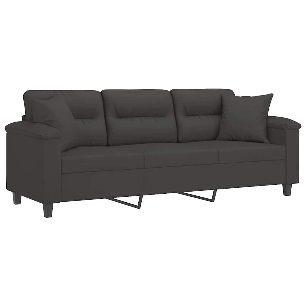 3-Seater Sofa with Pillows&Cushions Dark Grey 180 cm Microfibre Fabric