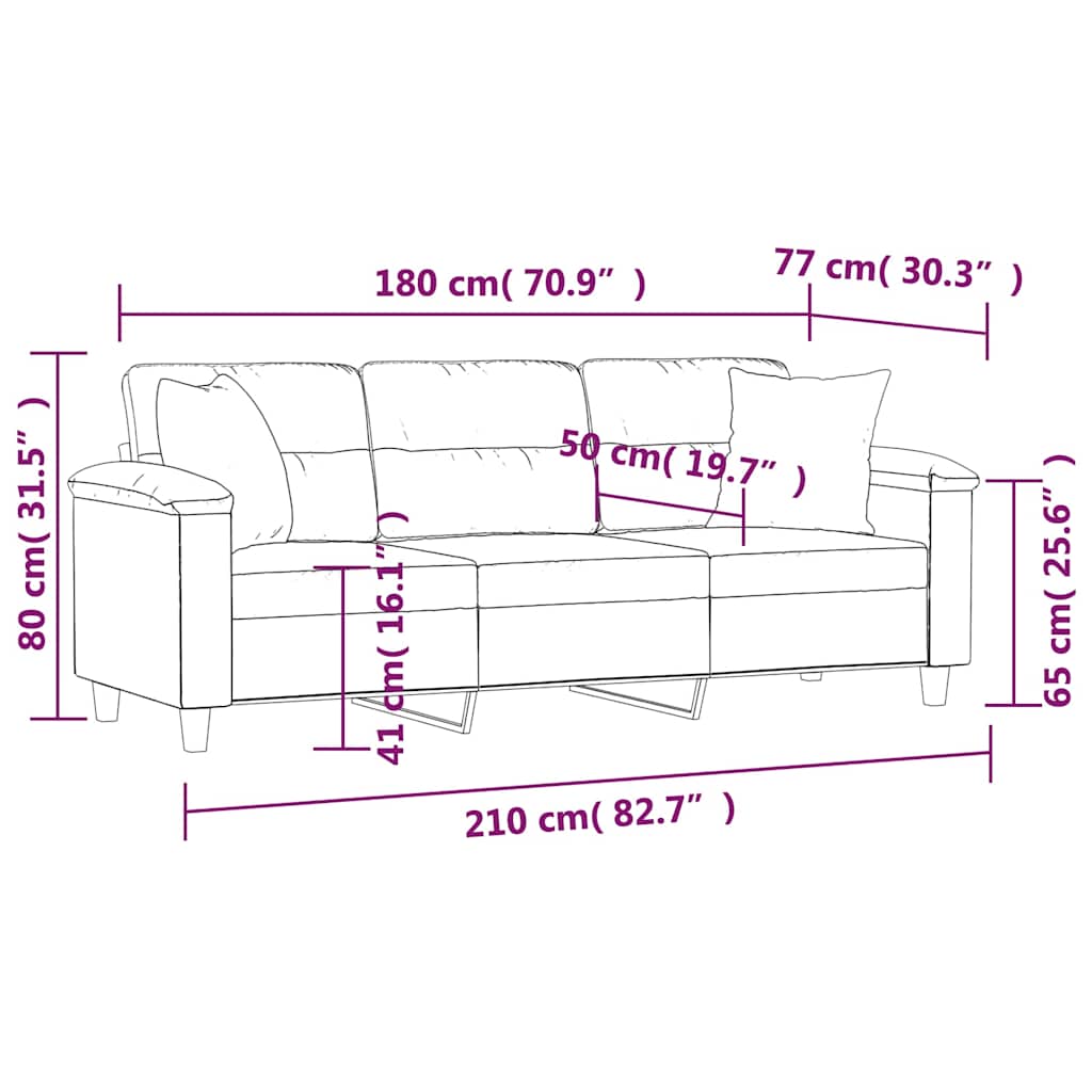 3-Seater Sofa with Pillows&Cushions Dark Grey 180 cm Microfibre Fabric