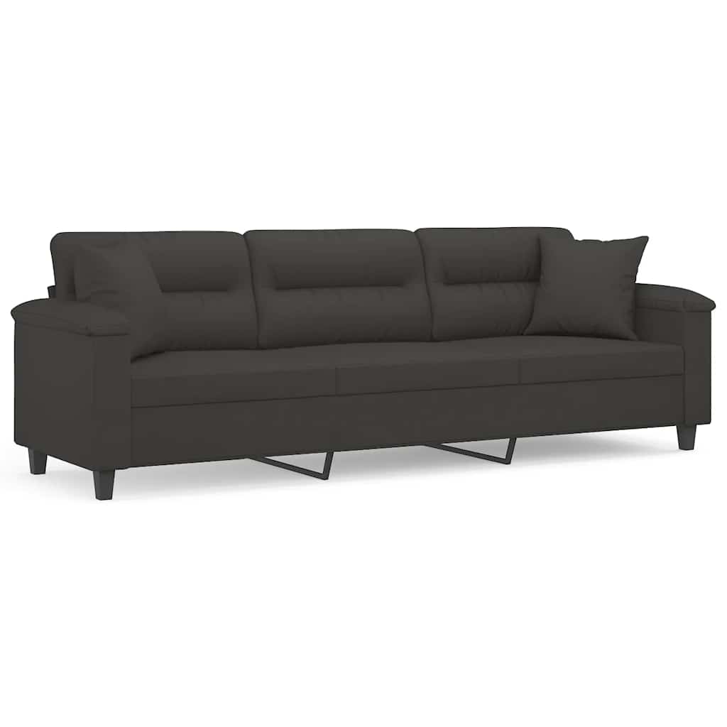 3-Seater Sofa with Pillows&Cushions Dark Grey 210 cm Microfibre Fabric
