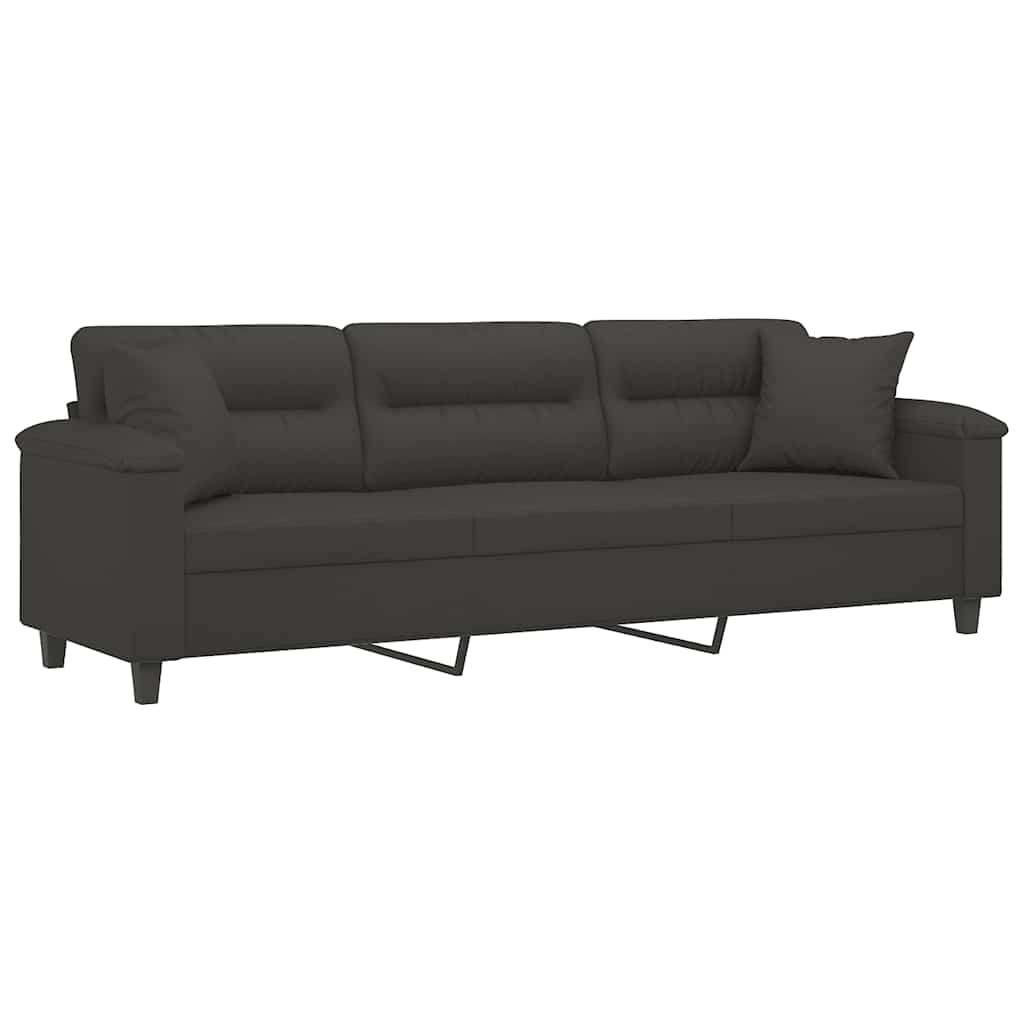 3-Seater Sofa with Pillows&Cushions Dark Grey 210 cm Microfibre Fabric