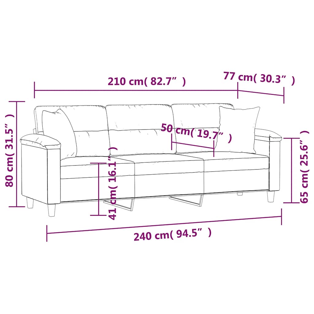3-Seater Sofa with Pillows&Cushions Dark Grey 210 cm Microfibre Fabric