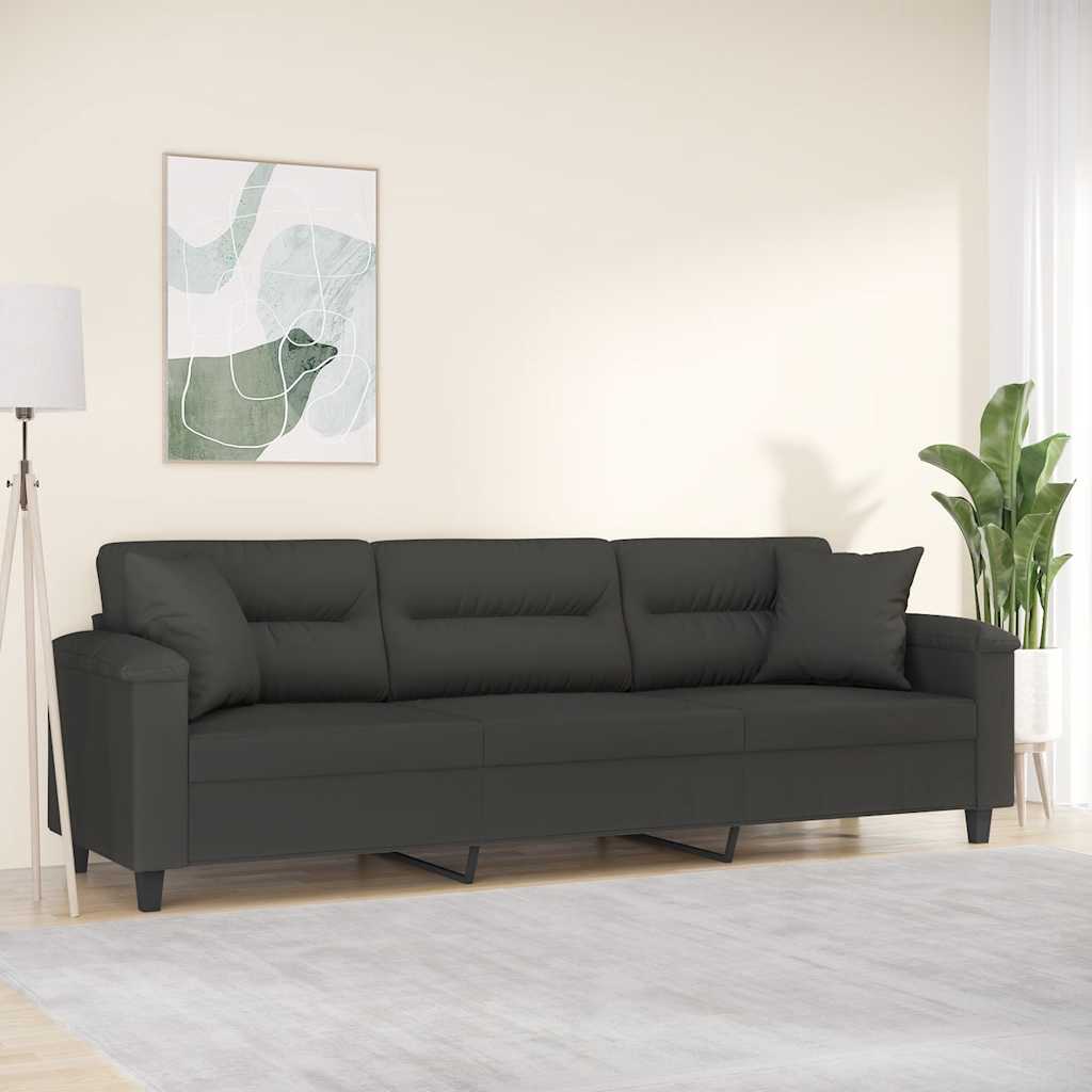 3-Seater Sofa with Pillows&Cushions Dark Grey 210 cm Microfibre Fabric