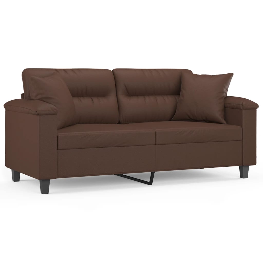 2-Seater Sofa with Pillows&Cushions Brown 140 cm Faux Leather