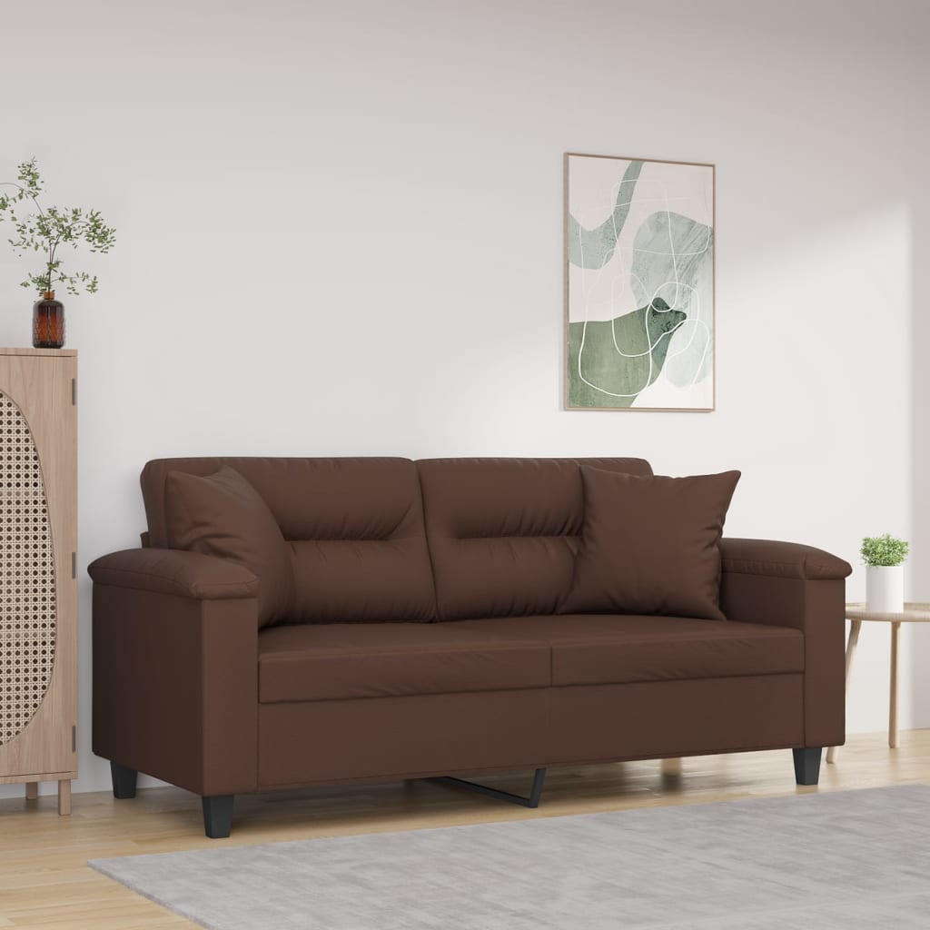 2-Seater Sofa with Pillows&Cushions Brown 140 cm Faux Leather