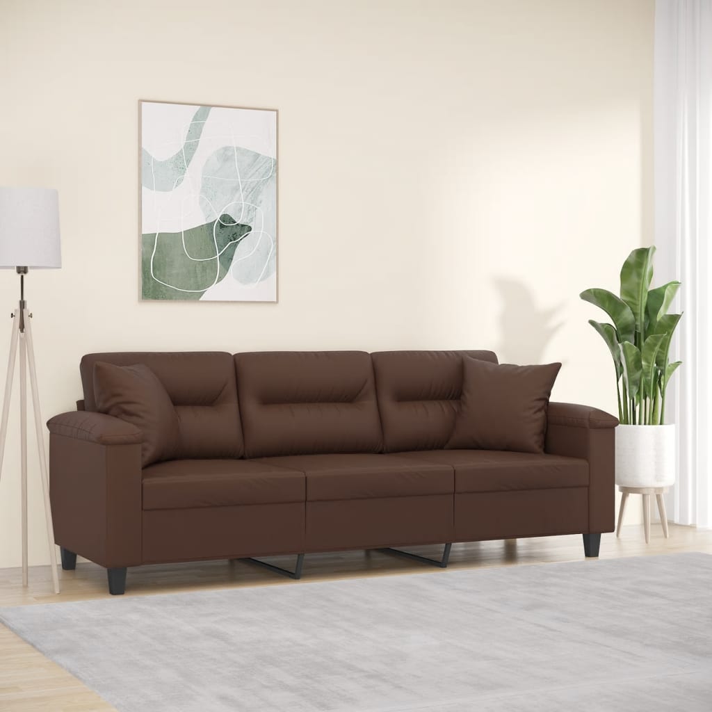 3-Seater Sofa with Pillows&Cushions Brown 180 cm Faux Leather