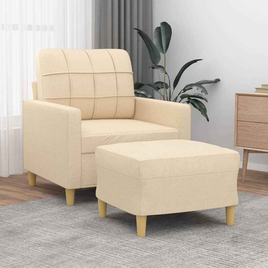 Sofa Chair with Footstool Cream 60 cm Fabric