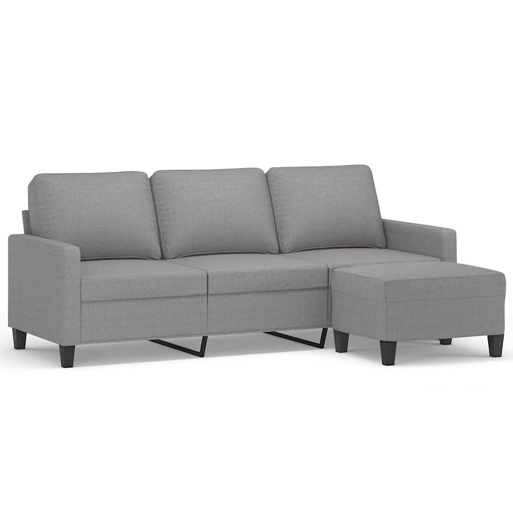 3-Seater sofa with footstool Light Grey 180 cm Fabric