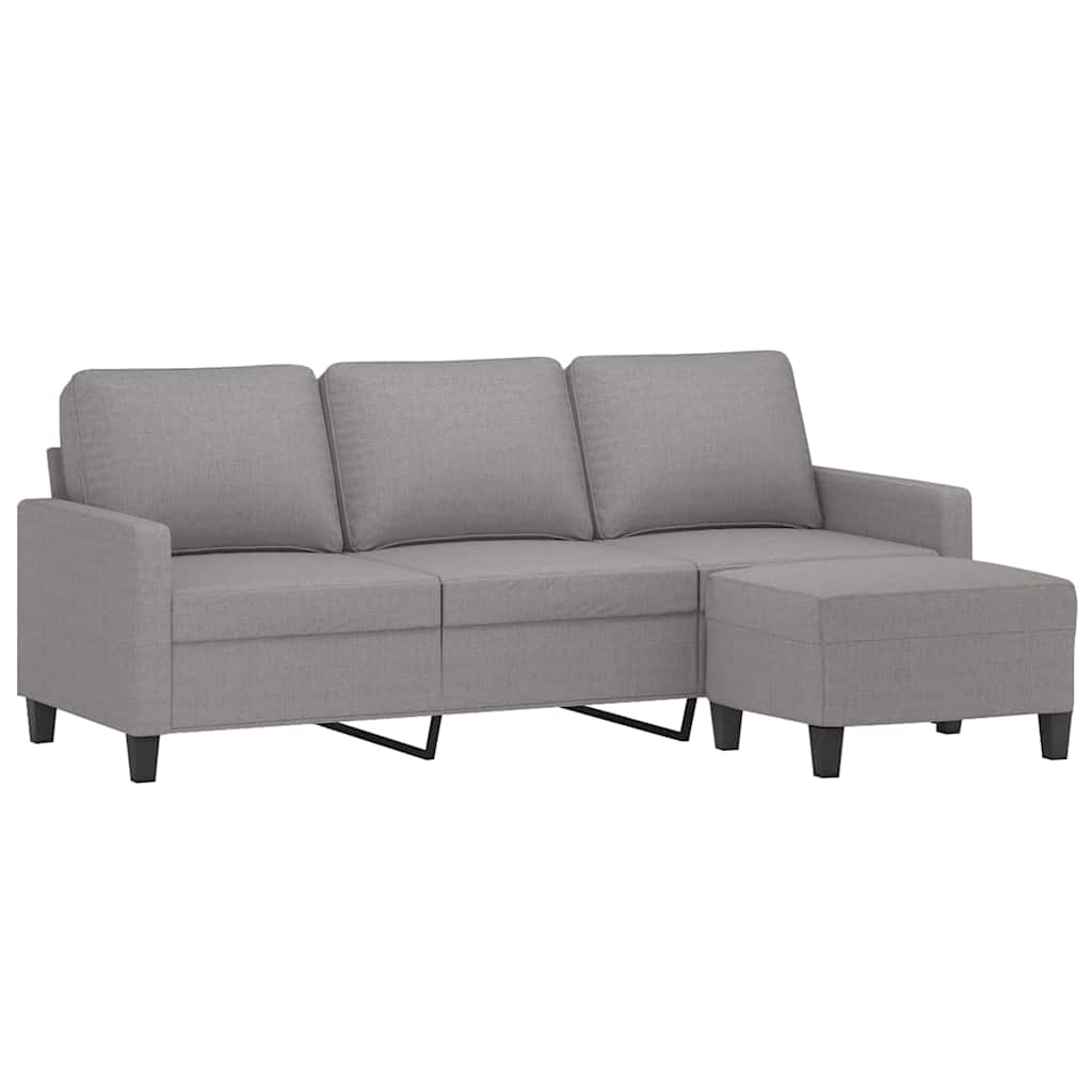 3-Seater sofa with footstool Light Grey 180 cm Fabric