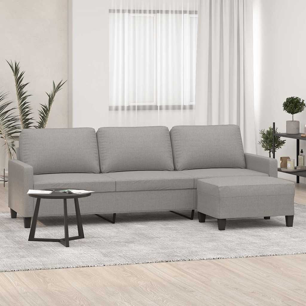 3-Seater Sofa with Footstool Light Grey 210 cm Fabric