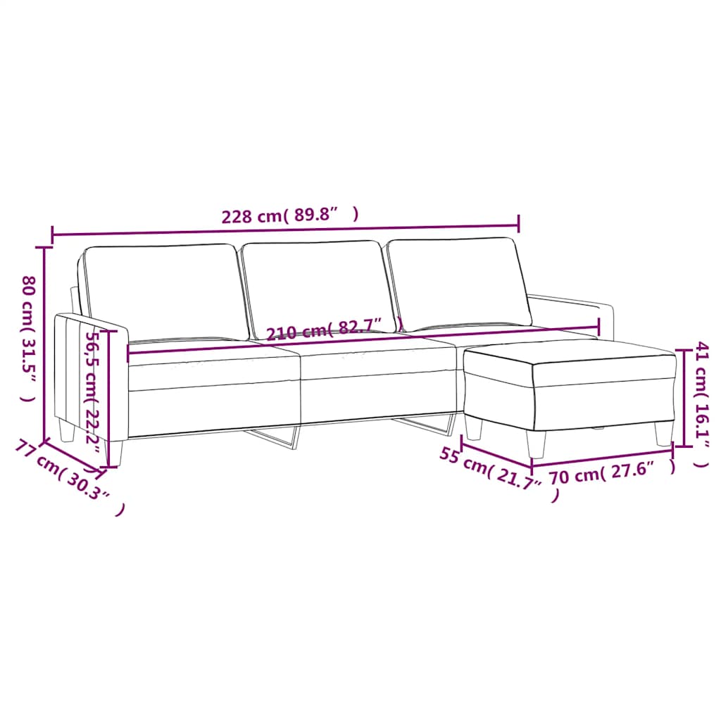 3-Seater Sofa with Footstool Dark Grey 210 cm Fabric