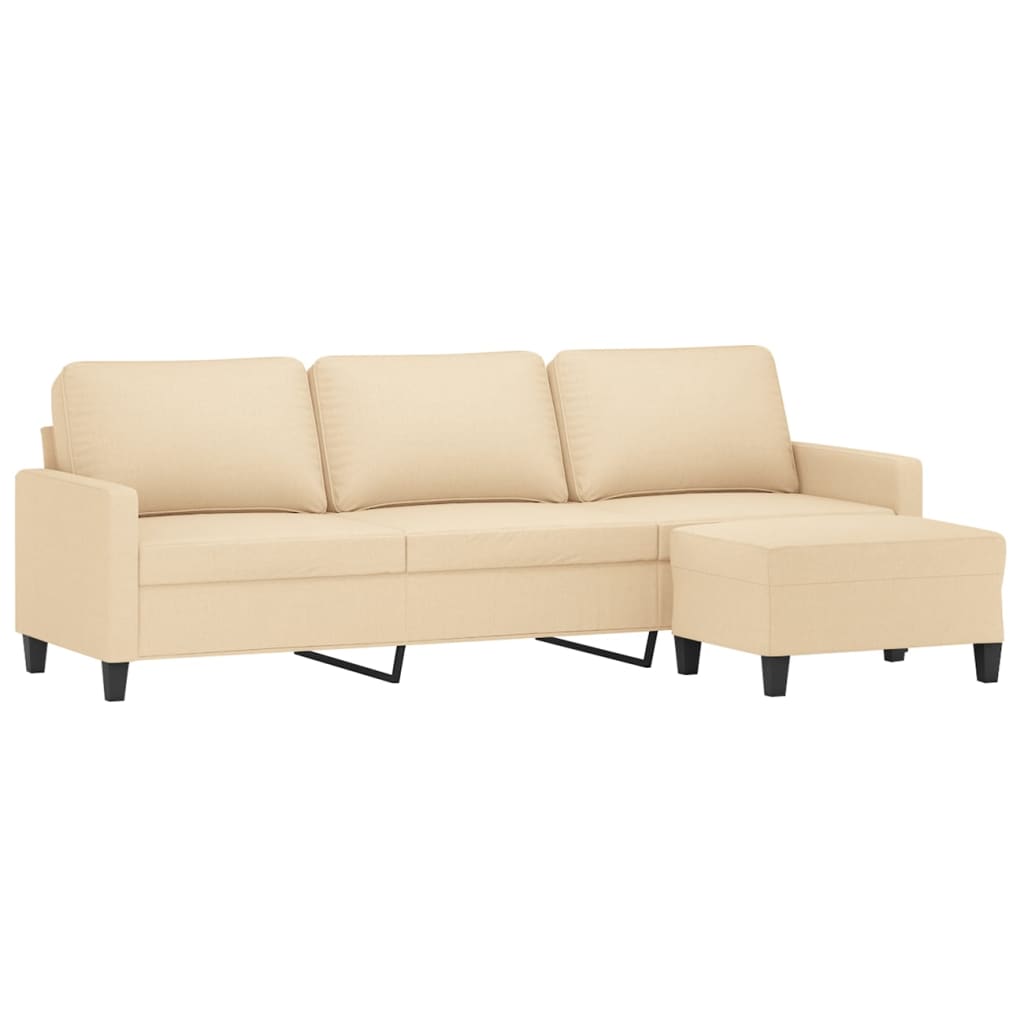 3-Seater Sofa with Footstool Cream 210 cm Fabric