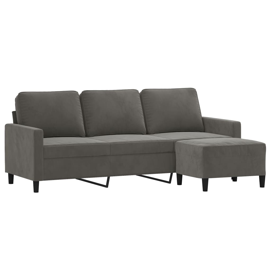 3-Seater Sofa with Footstool Dark Grey 180 cm Velvet