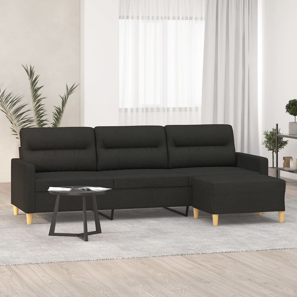 3-Seater Sofa with Footstool Black 210 cm Fabric