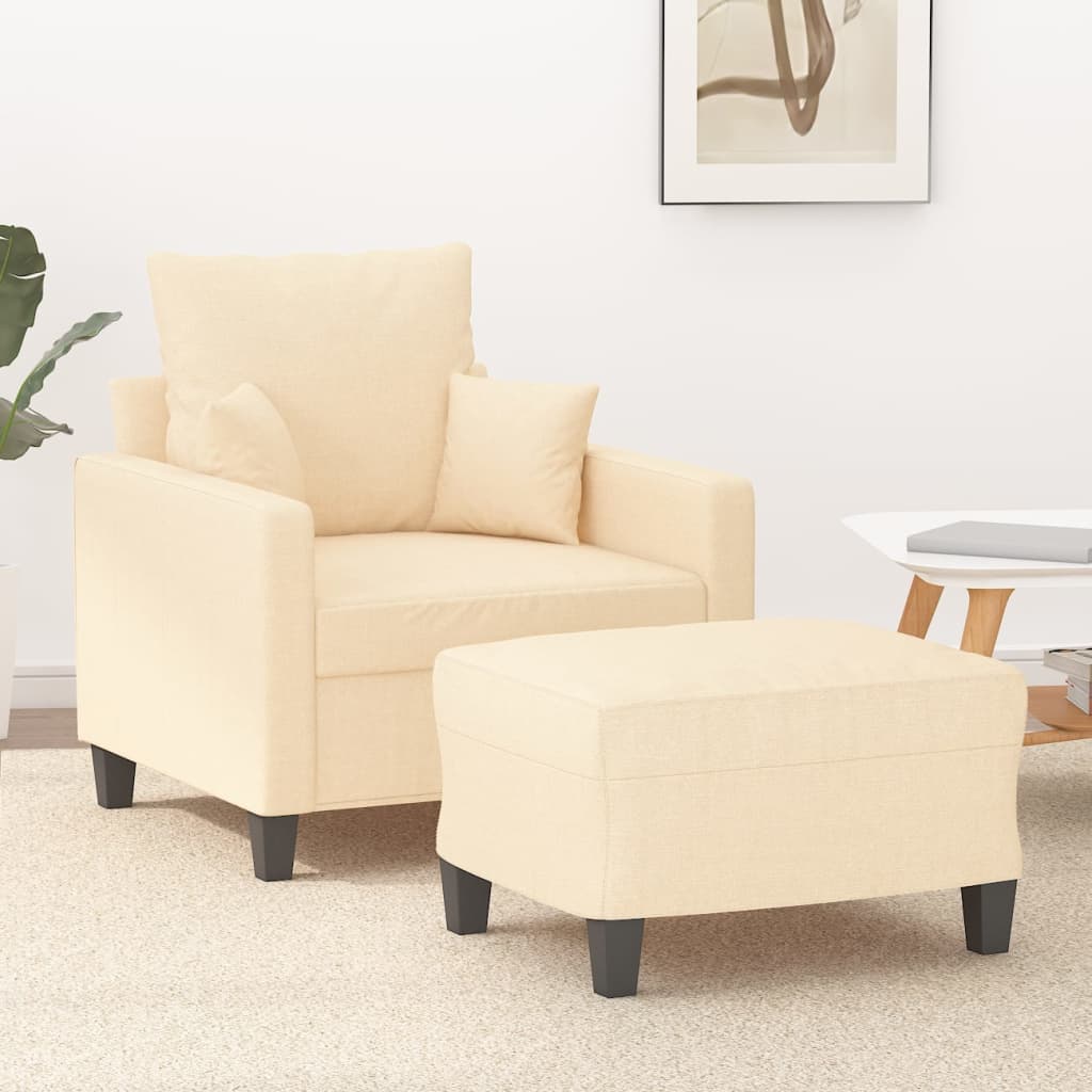 Sofa Chair with Footstool Cream 60 cm Fabric