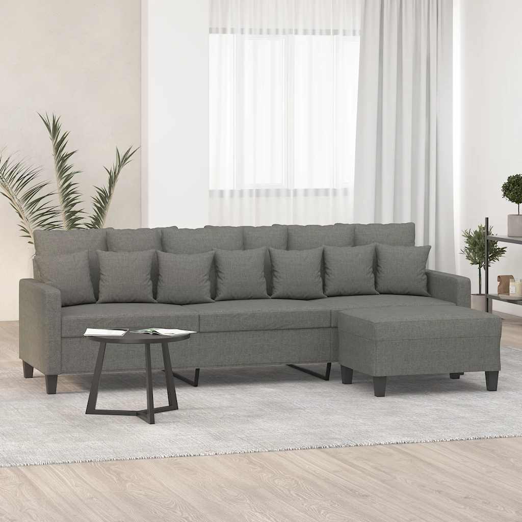3-Seater Sofa with Footstool Dark Grey 210 cm Fabric