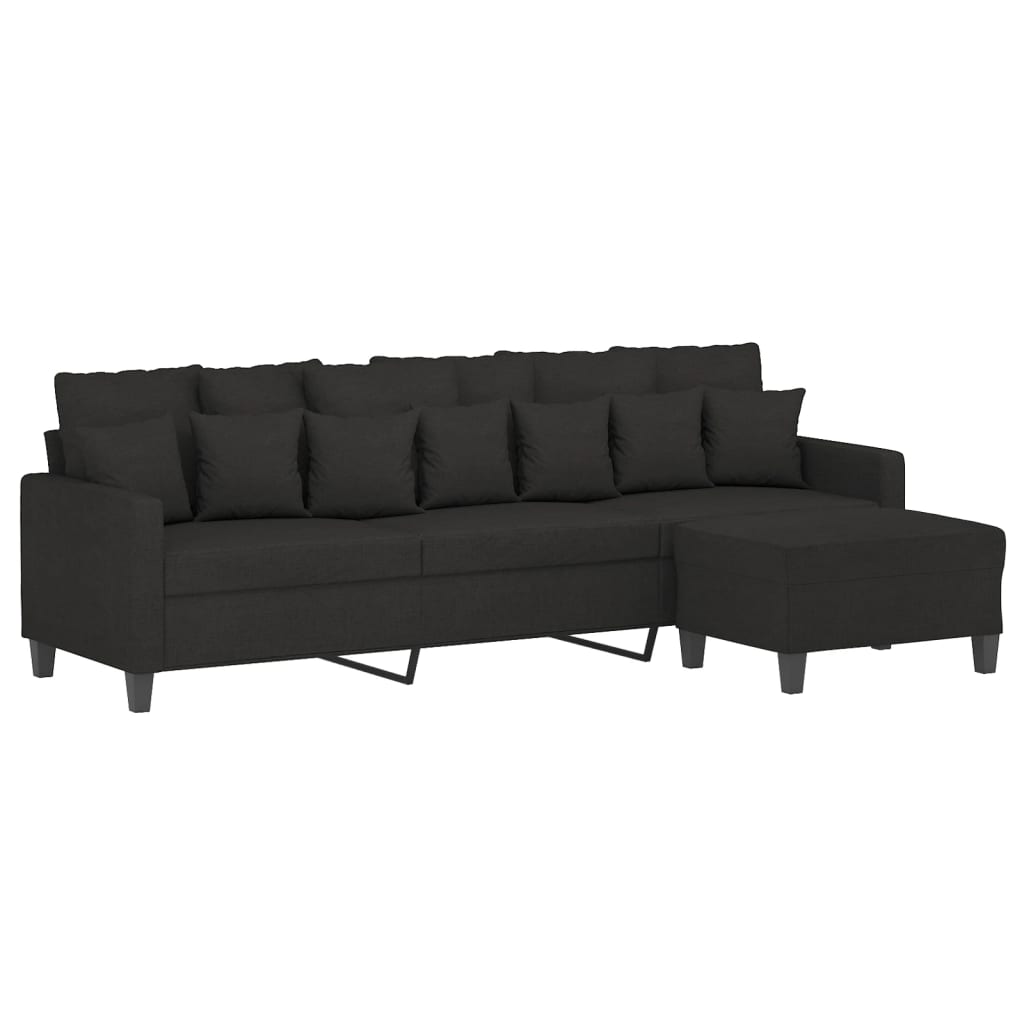 3-Seater Sofa with Footstool Black 210 cm Fabric