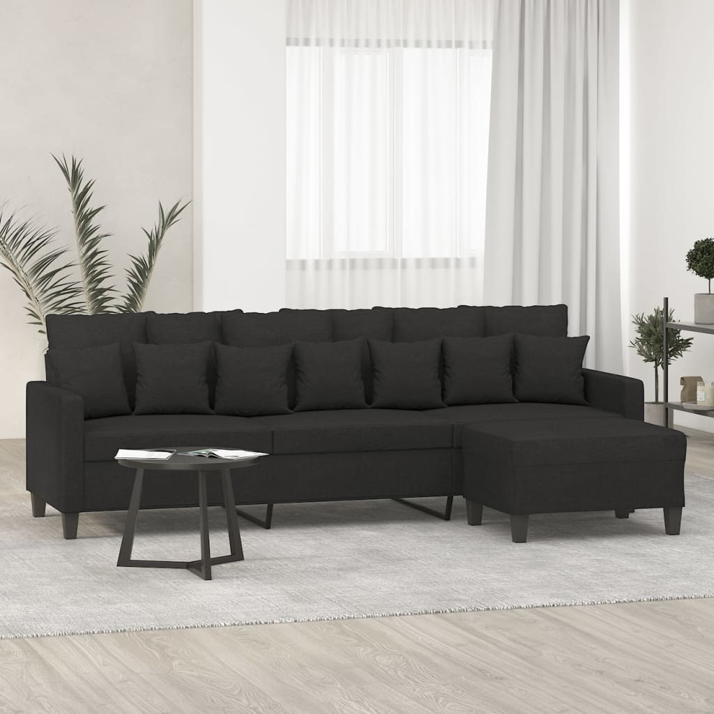 3-Seater Sofa with Footstool Black 210 cm Fabric