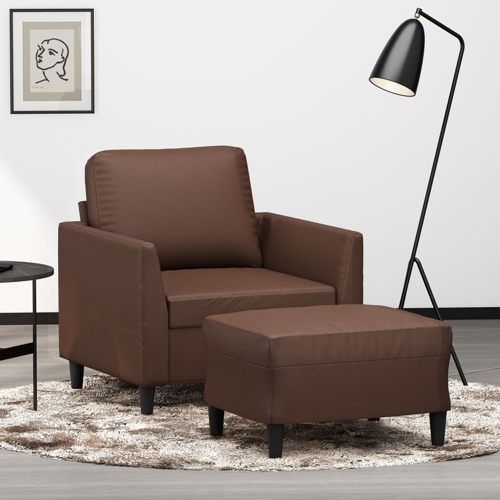 Sofa Chair with Footstool Brown 60 cm Faux Leather