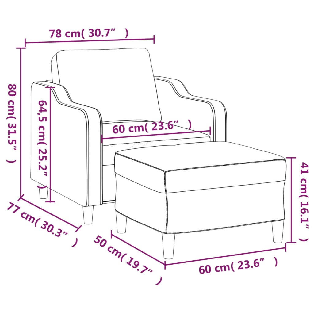 Sofa Chair with Footstool Cream 60 cm Fabric