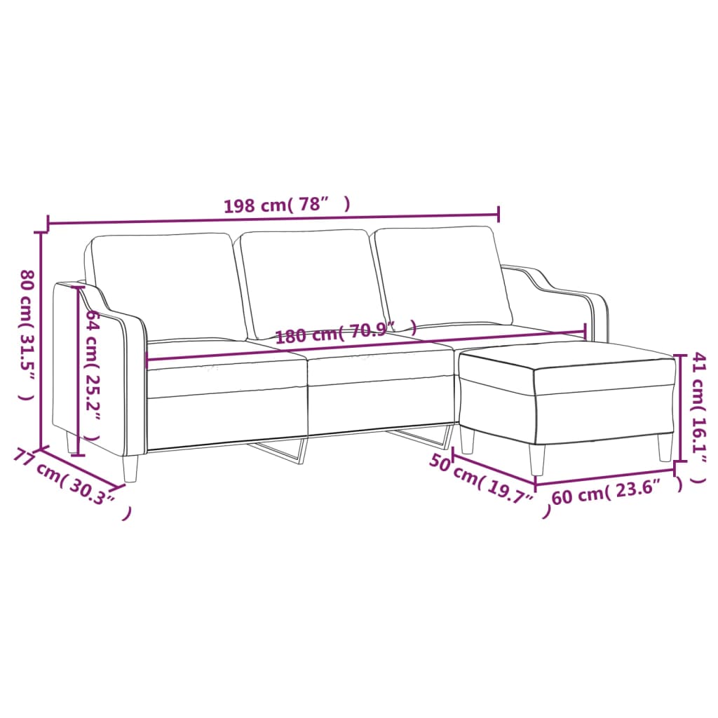 3-Seater Sofa with Footstool Dark Grey 180 cm Fabric