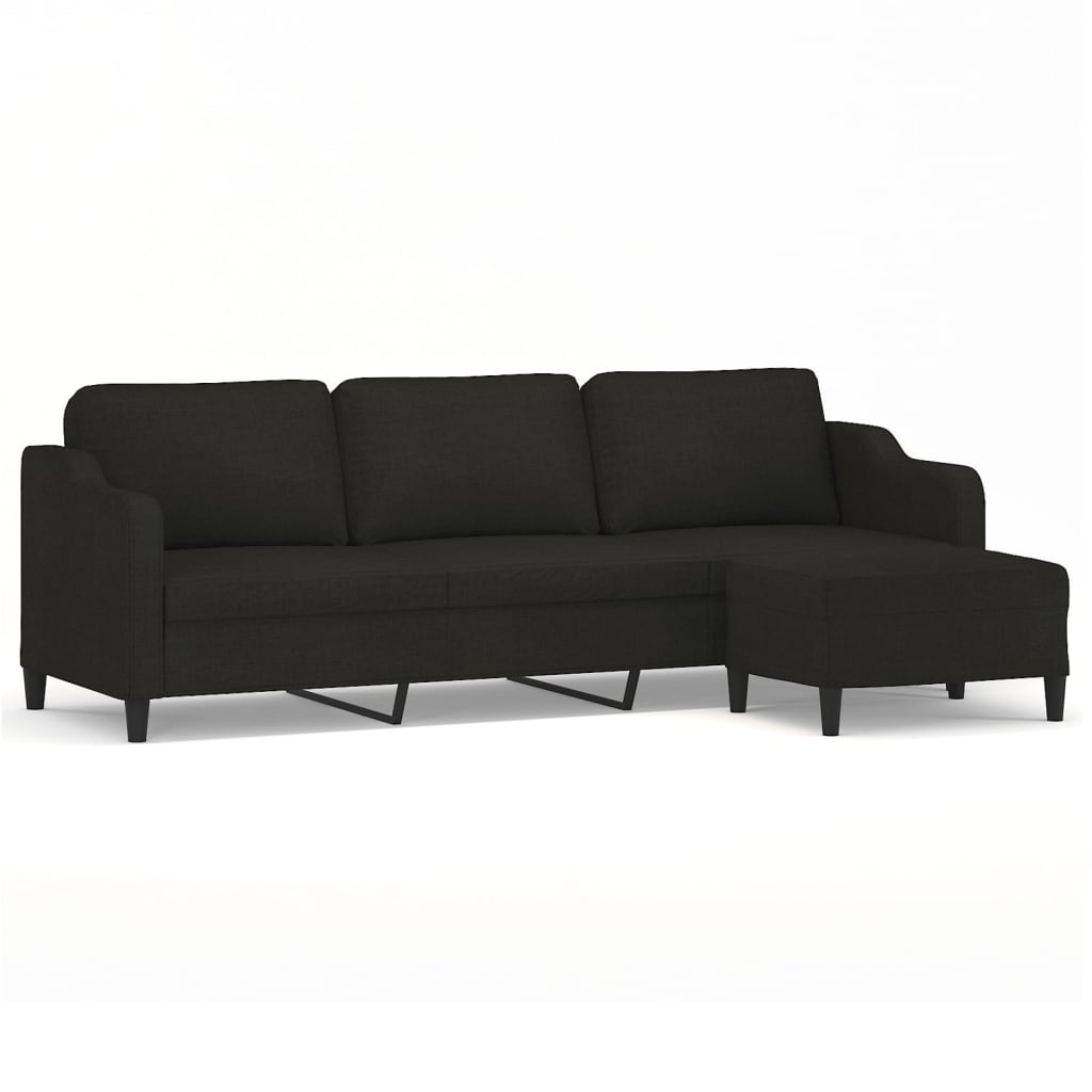 3-Seater Sofa with Footstool Black 210 cm Fabric