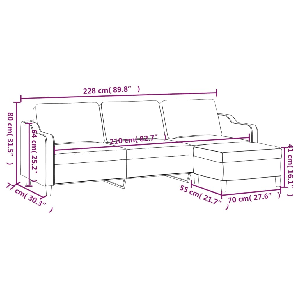 3-Seater Sofa with Footstool Black 210 cm Fabric
