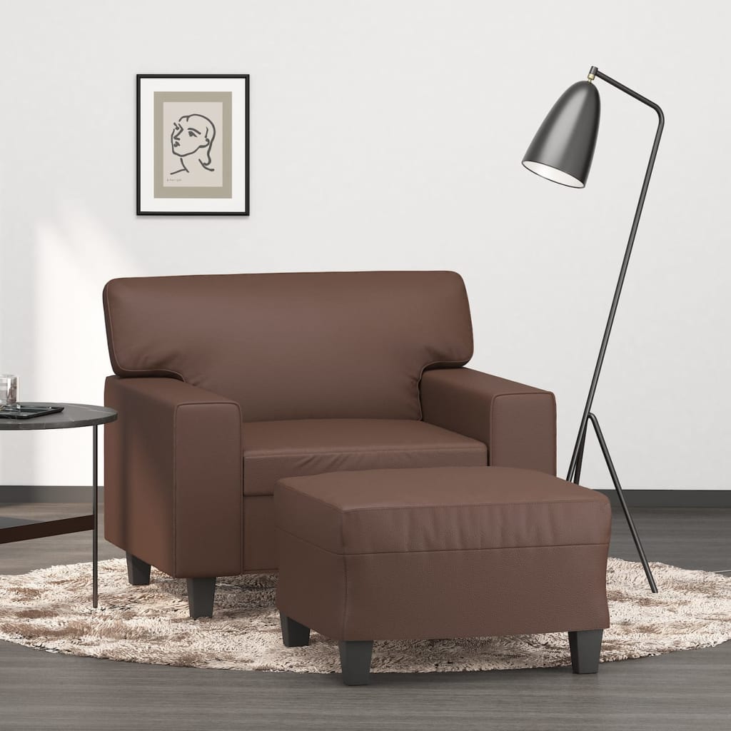 Sofa Chair with Footstool Brown 60 cm Faux Leather