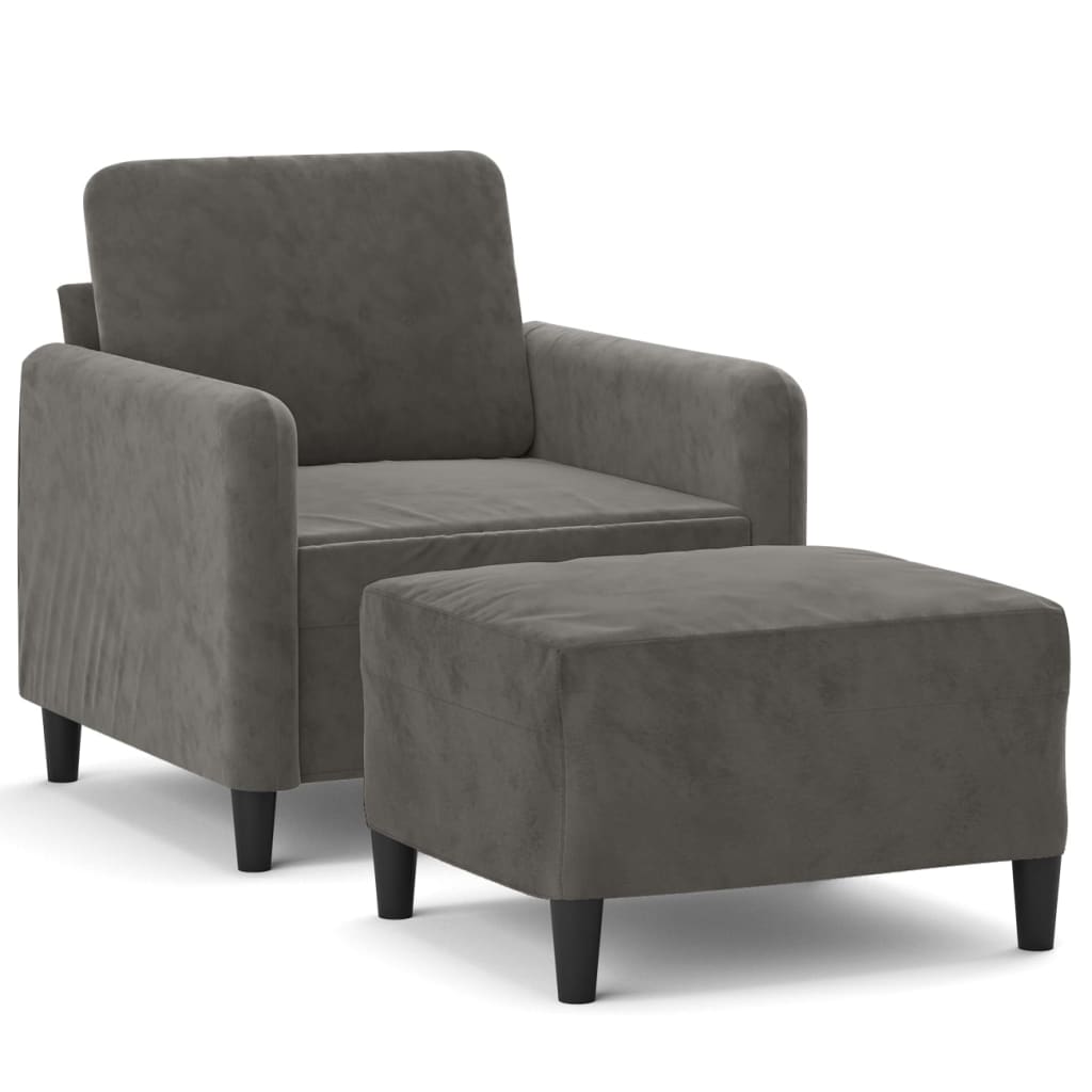 Sofa Chair with Footstool Dark Grey 60 cm Velvet