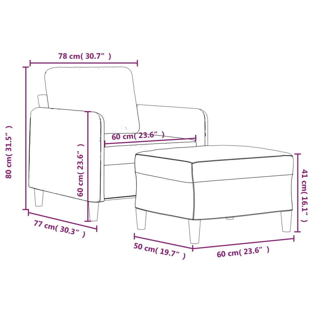 Sofa Chair with Footstool Light Grey 60 cm Fabric