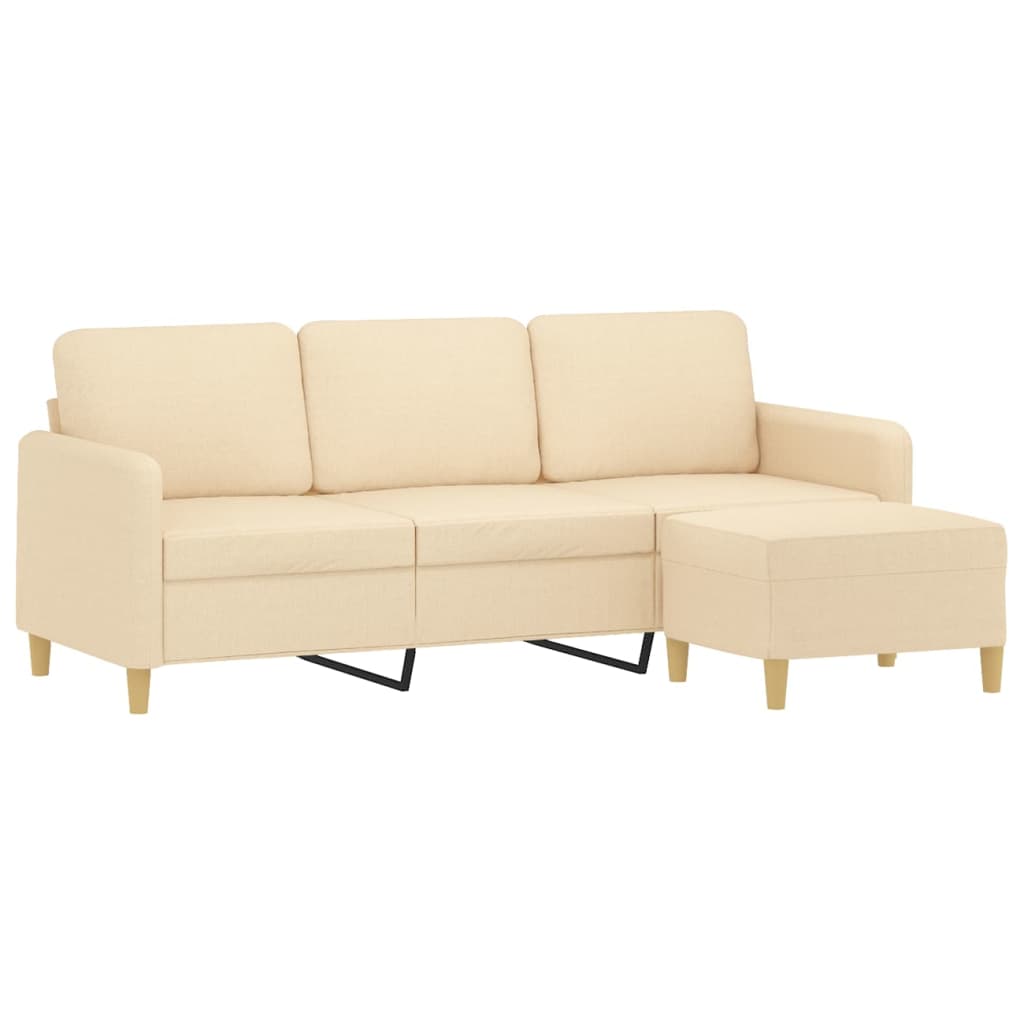3-Seater Sofa with Footstool Cream 180 cm Fabric