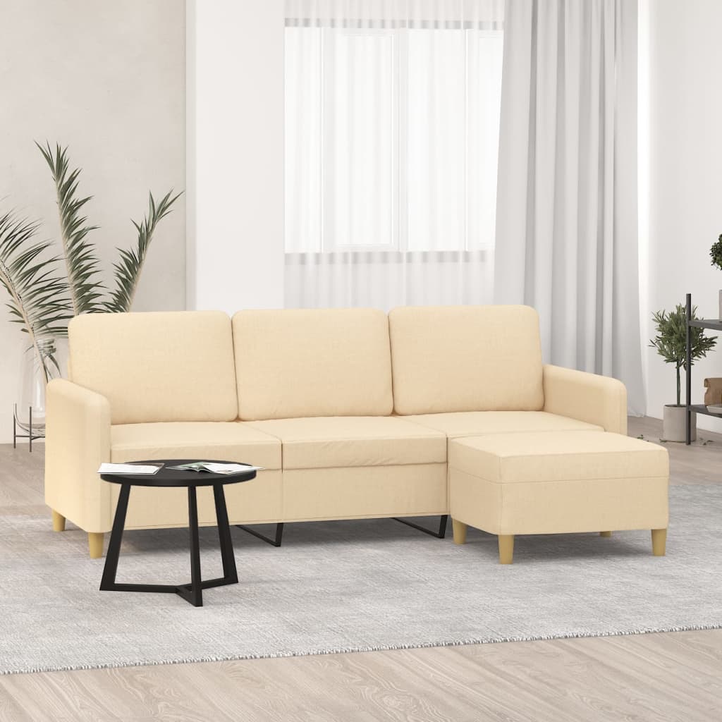 3-Seater Sofa with Footstool Cream 180 cm Fabric