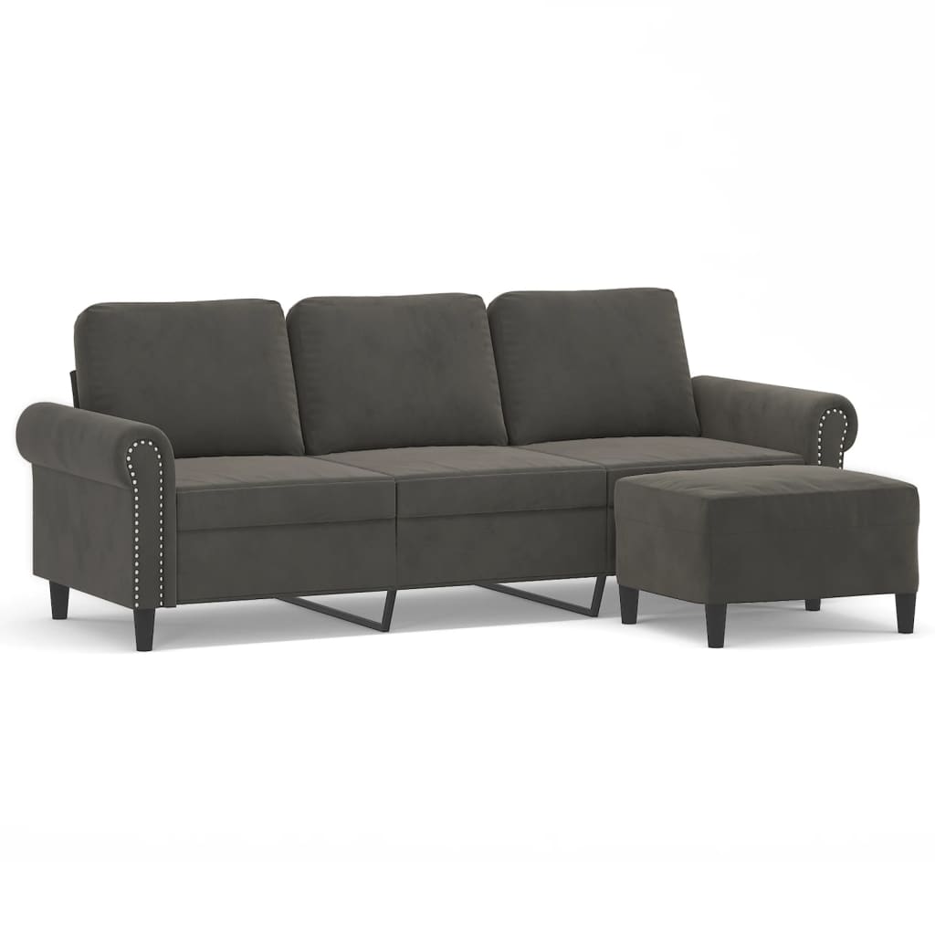 3-Seater Sofa with Footstool Dark Grey 180 cm Velvet