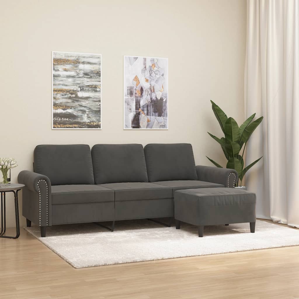 3-Seater Sofa with Footstool Dark Grey 180 cm Velvet