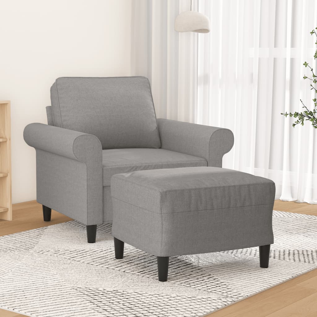Sofa Chair with Footstool Light Grey 60 cm Fabric