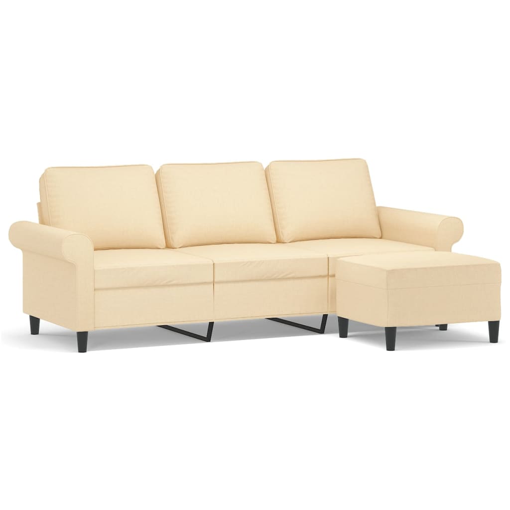 3-Seater Sofa with Footstool Cream 180 cm Fabric