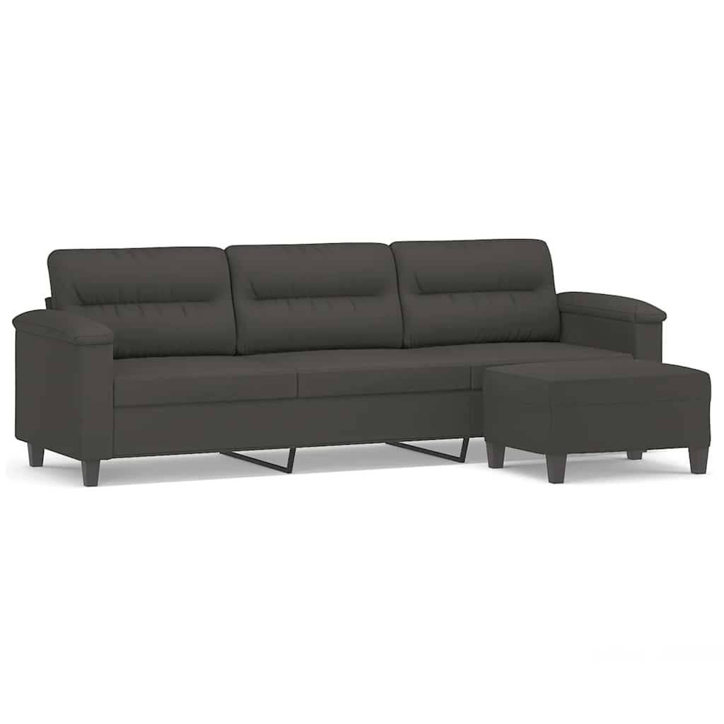 3-Seater Sofa with Footstool Dark Grey 210 cm Microfibre Fabric