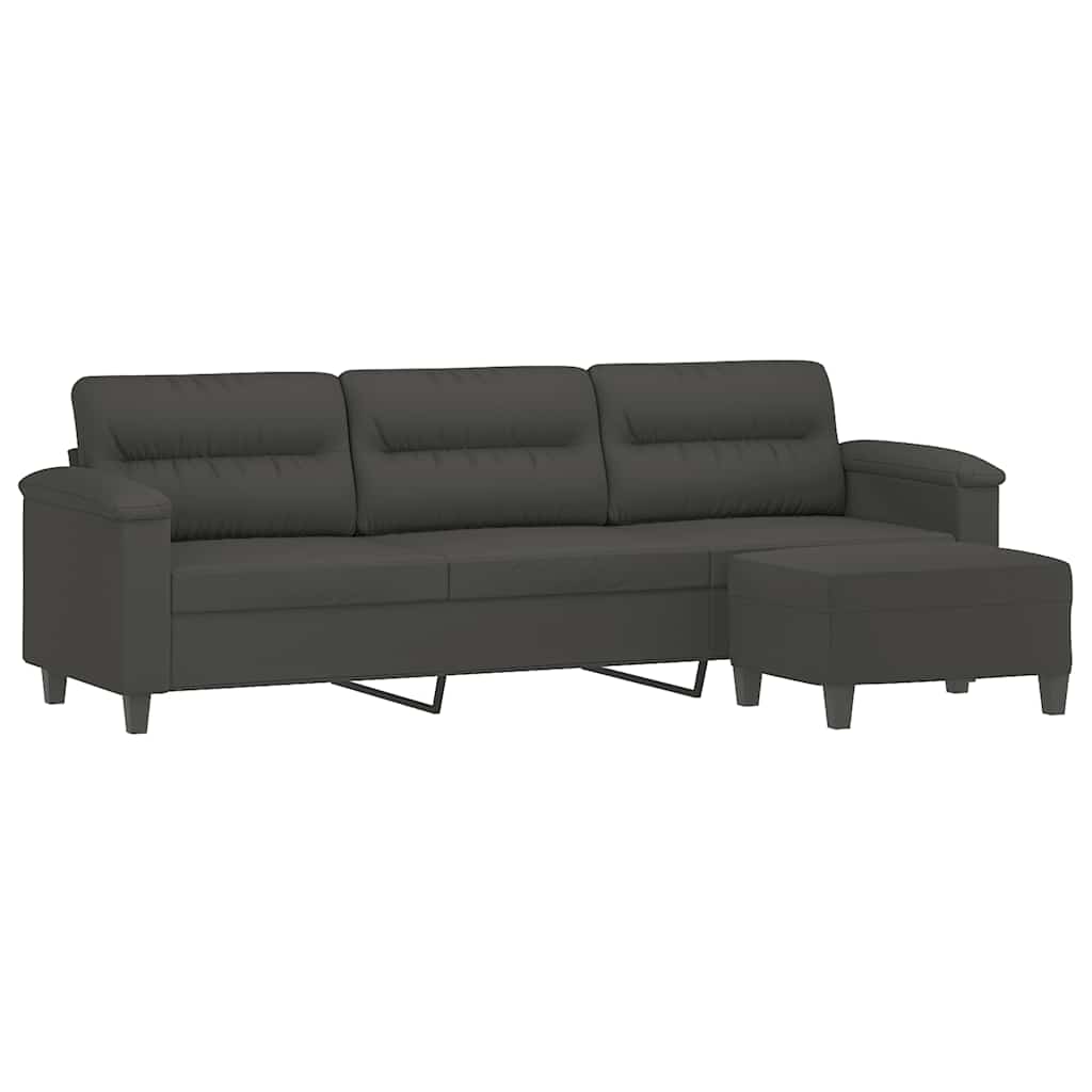 3-Seater Sofa with Footstool Dark Grey 210 cm Microfibre Fabric