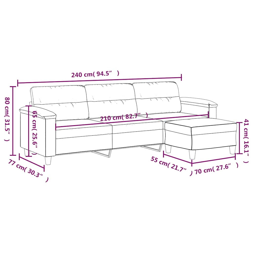 3-Seater Sofa with Footstool Dark Grey 210 cm Microfibre Fabric