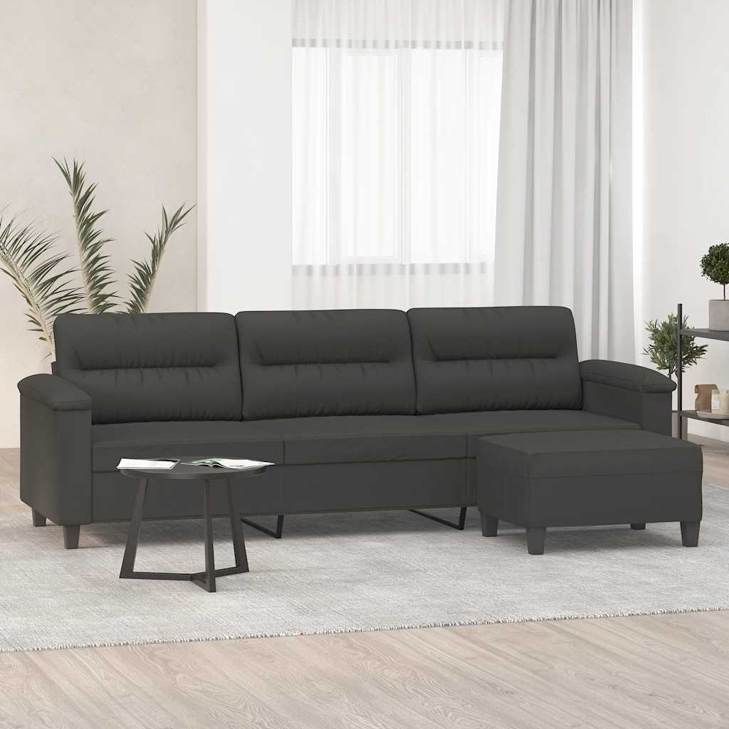 3-Seater Sofa with Footstool Dark Grey 210 cm Microfibre Fabric