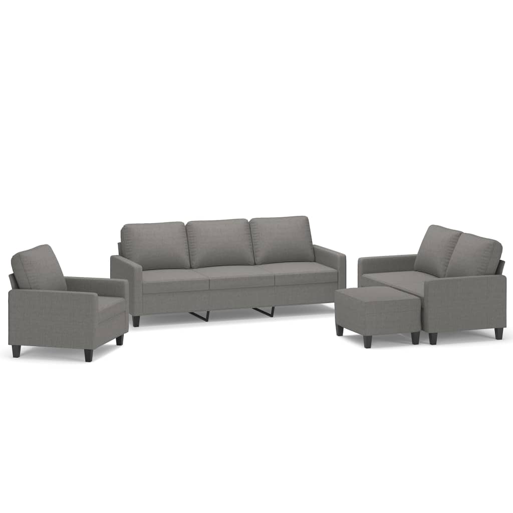 4 Piece Sofa Set with Cushions Dark Grey Fabric